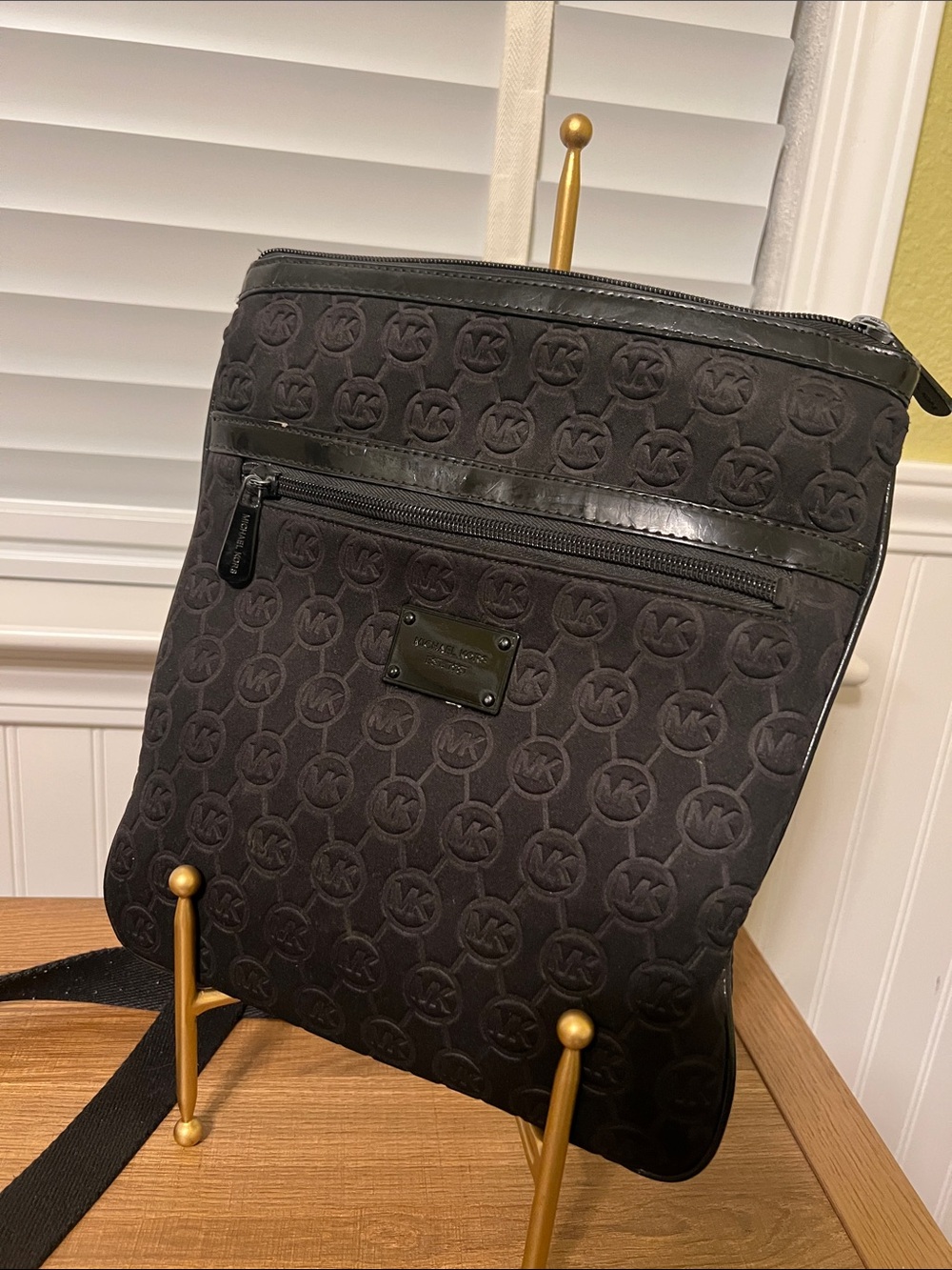 Michael Kors Black Embossed Logo Messenger Bag